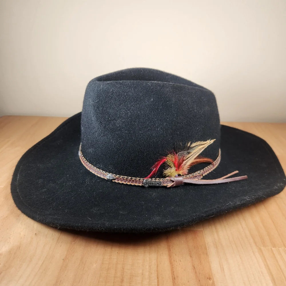 OUTBACK Cowboy Hat Men’s Wool Tassy Crusher Small Med Black Western Cattleman